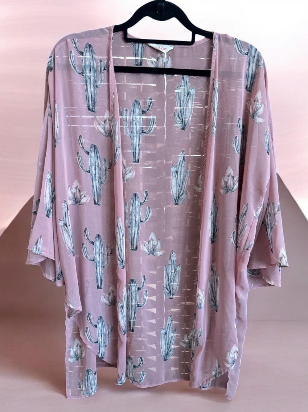 Pink Cactus Print Sheer Kimono